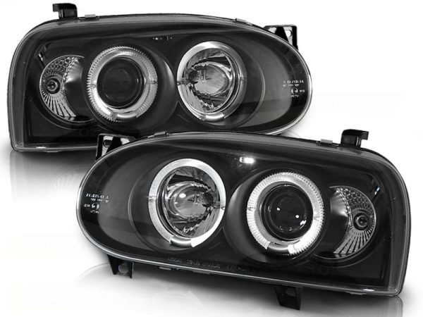 Frontlykter VW Golf 3 09.91-08.97 Angel Eyes Black - Bilde 2