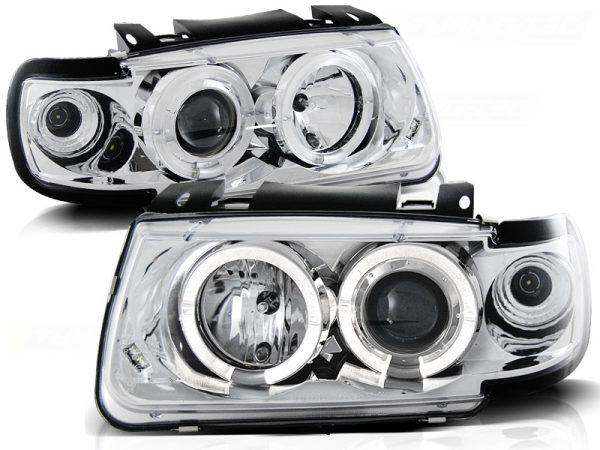 Frontlykter VW Polo 6N 10.94-09.99 Hatchback Angel Eyes Chrome