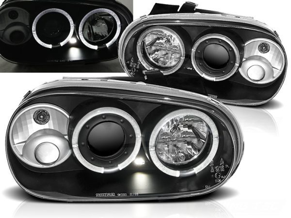 Frontlykter VW Golf 4 09.97-09.03 Angel Eyes Black