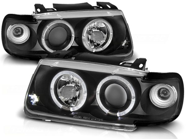 Frontlykter VW Polo 6N 10.94-09.99 Hatchback Angel Eyes Black
