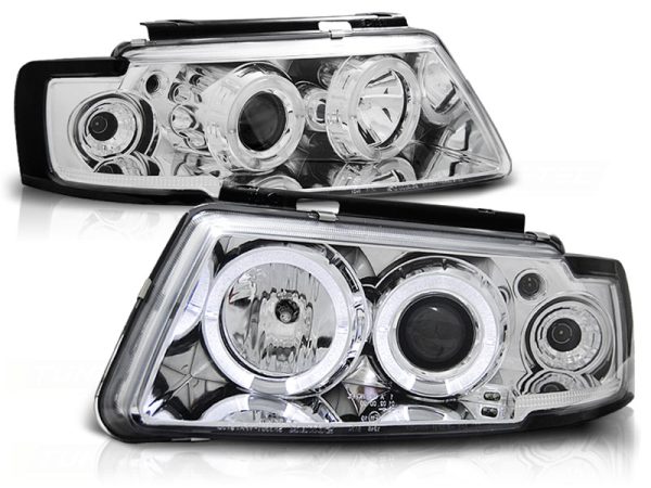 Frontlykter VW Passat B5 3B 11.96-08.00 Angel Eyes Chrome - Bilde 2