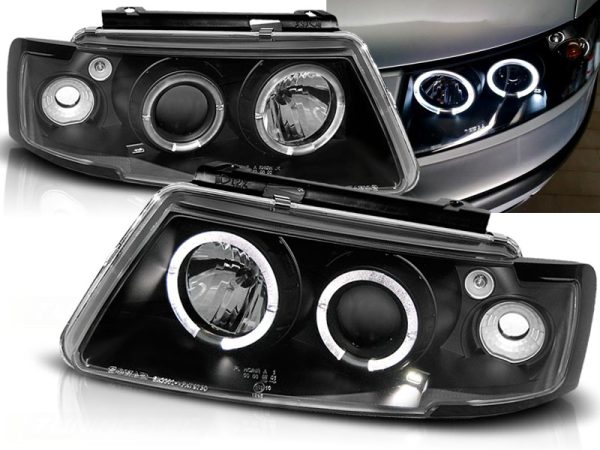Frontlykter VW Passat B5 3B 11.96-08.00 Angel Eyes Black