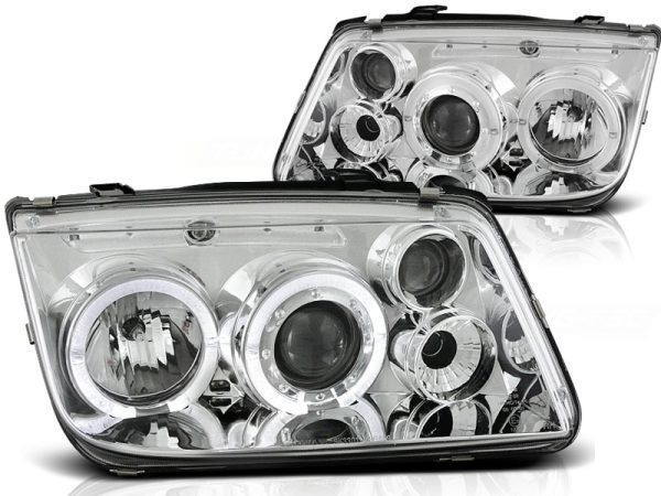 Frontlykter VW Bora 09.98-07.05 Angel Eyes Chrome