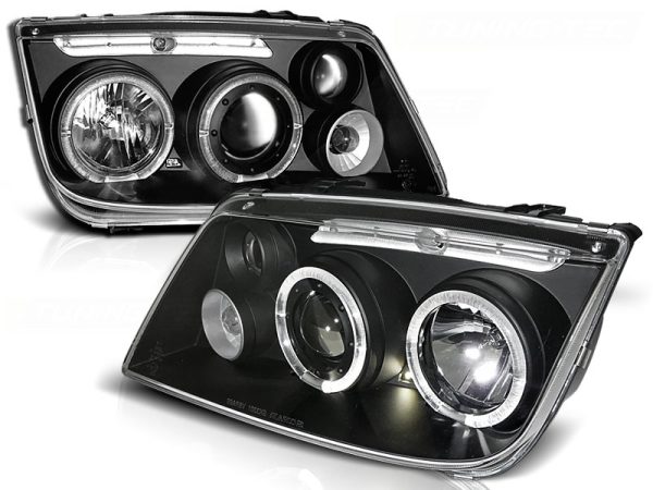 Frontlykter VW Bora 09.98-07.05 Angel Eyes Black