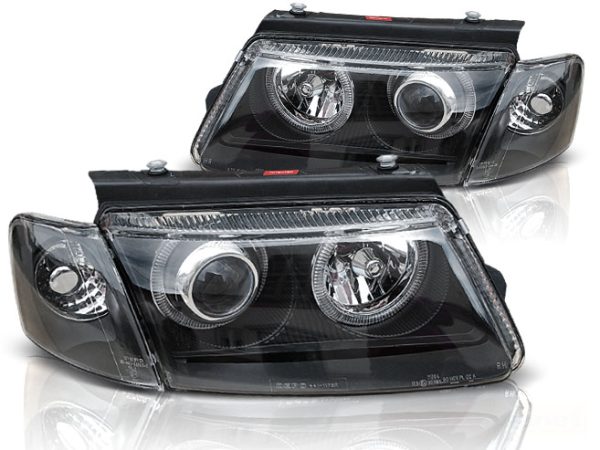 Frontlykter VW Passat B5 3B 11.96-08.00 Angel Eyes Black