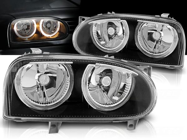 Frontlykter VW Golf 3 09.91-08.97 Angel Eyes Black