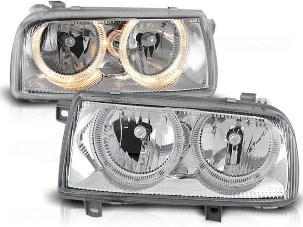 Frontlykter VW Vento 01.92-08.98 Angel Eyes Chrome