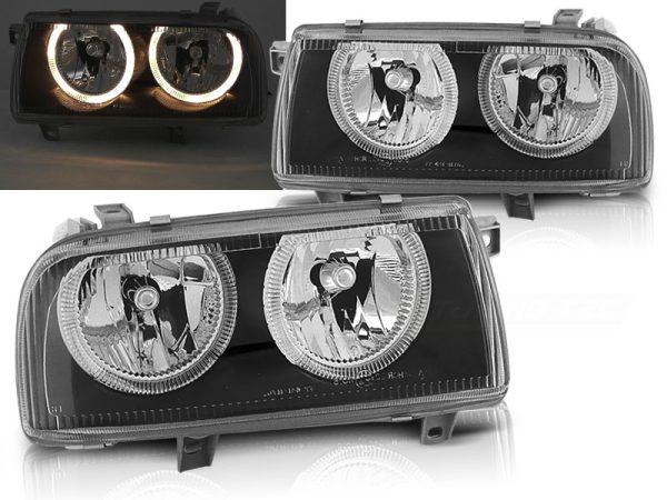 Frontlykter VW Vento 01.92-08.98 Angel Eyes Black