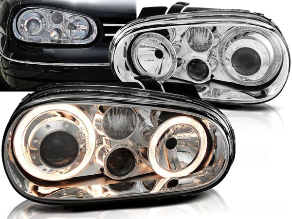 Frontlykter VW Golf 4 09.97-09.03 Angel Eyes Chrome