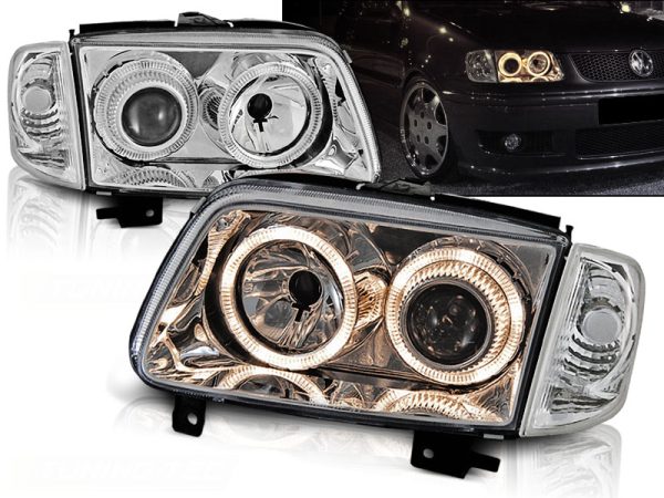 Frontlykter VW Polo 6N2 10.99-10.01 Angel Eyes Chrome