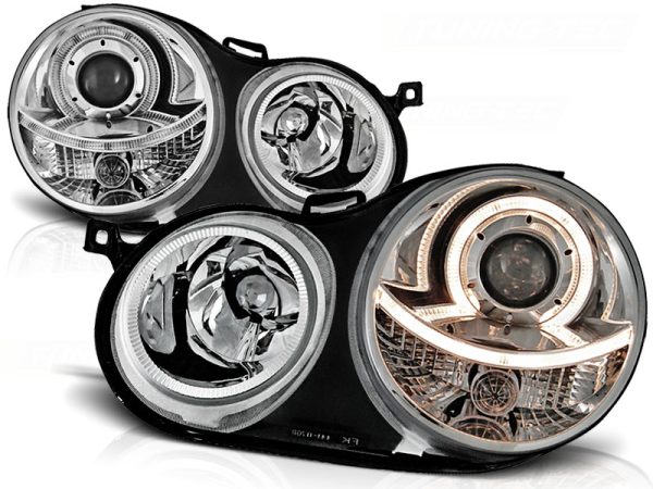 Frontlykter VW Polo 9N 11.01-04.05 Angel Eyes Chrome