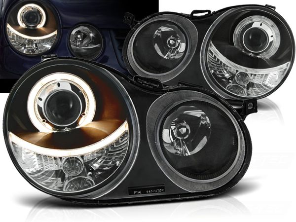 Frontlykter VW Polo 9N 11.01-04.05 Angel Eyes Black