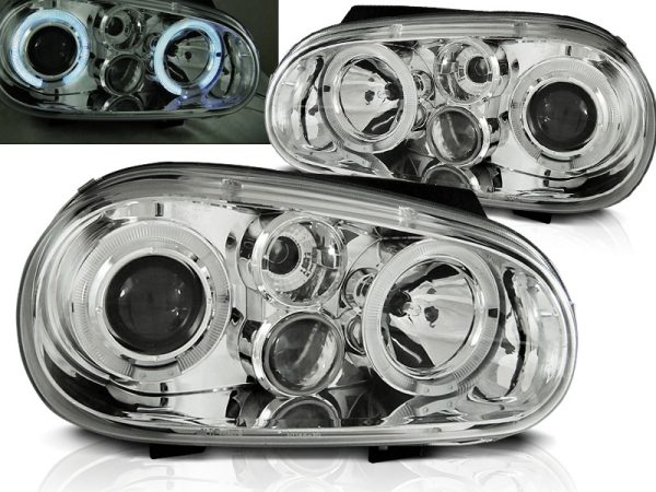 Frontlykter VW Golf 4 09.97-09.03 Angel Eyes Chrome