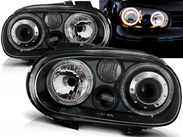Frontlykter VW Golf 4 09.97-09.03 Angel Eyes Black