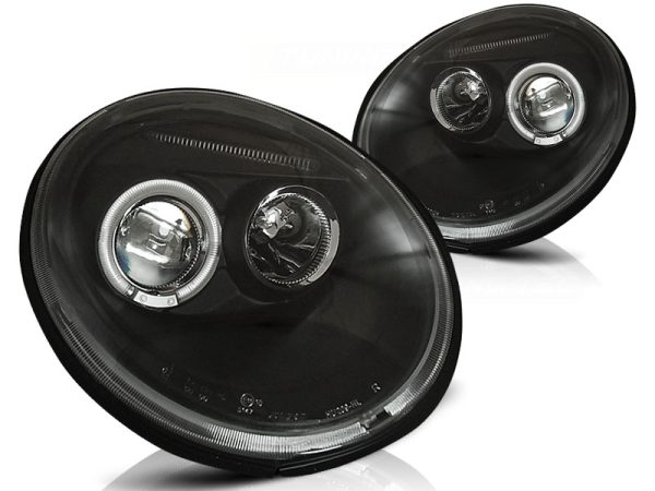 Frontlykter VW Beetle 10.98-05.05 Angel Eyes Black - Bilde 2