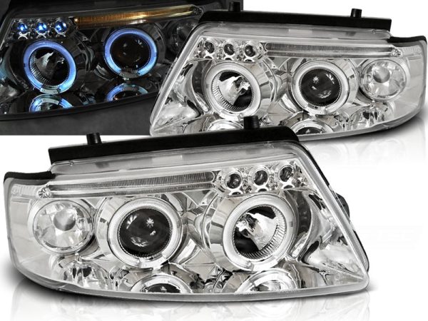 Frontlykter VW Passat B5 3B 11.96-08.00 Angel Eyes Chrome