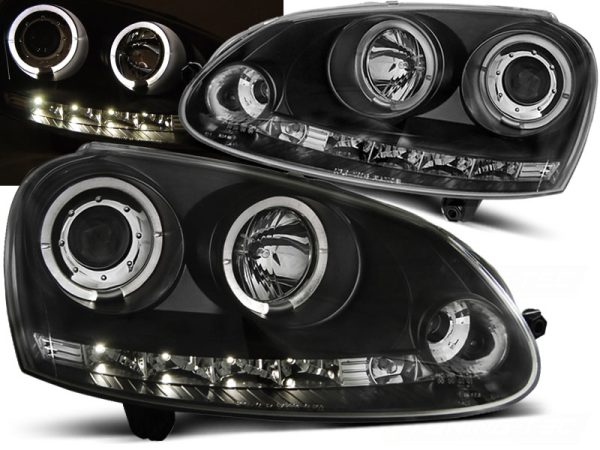 Frontlykter VW Golf 5 10.03-09 Angel Eyes Black