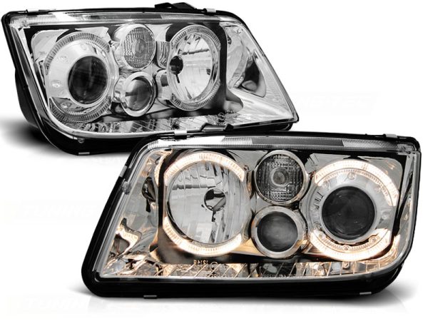 Frontlykter VW Bora 09.98-07.05 Angel Eyes Chrome - Bilde 2