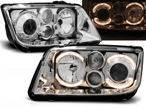 Frontlykter VW Bora 09.98-07.05 Angel Eyes Chrome
