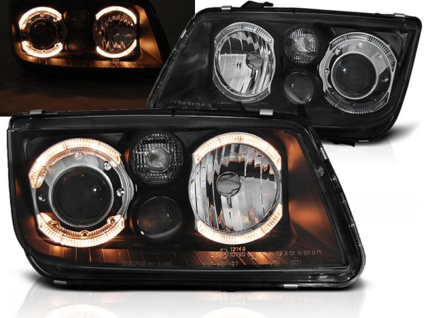 Frontlykter VW Bora 09.98-07.05 Angel Eyes Black