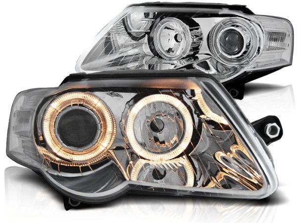 Frontlykter VW Passat B6 3C 03.05-10 Angel Eyes Chrome - Bilde 2