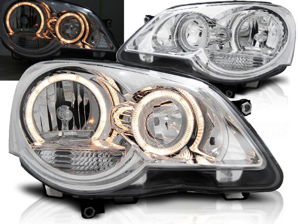 Frontlykter VW Polo 9N3 04.05-09 Angel Eyes Chrome