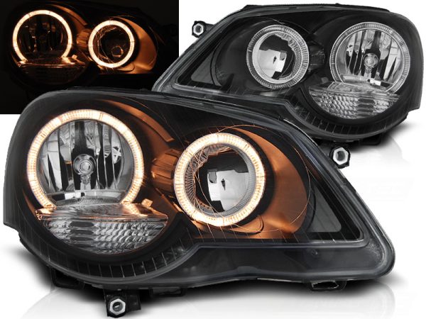 Frontlykter VW Polo 9N3 04.05-09 Angel Eyes Black