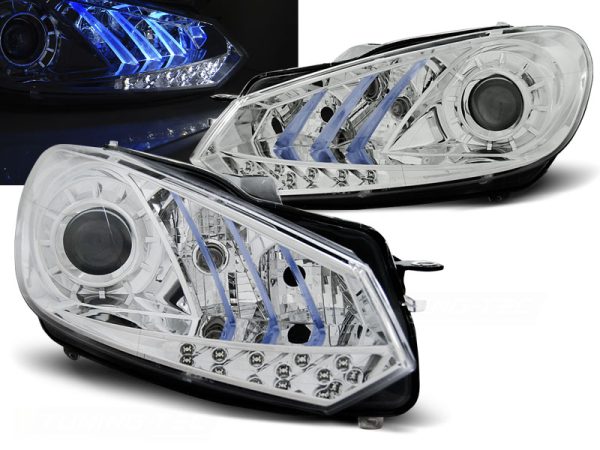 Frontlykter Blue Light VW Golf 6 10.08- 12 True Drl Chrome