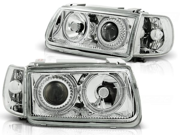 Frontlykter VW Polo 6N 10.94-09.99 Angel Eyes Chrome - Bilde 2