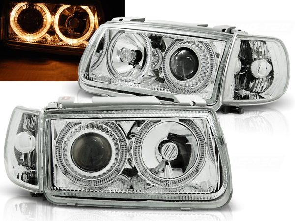 Frontlykter VW Polo 6N 10.94-09.99 Angel Eyes Chrome