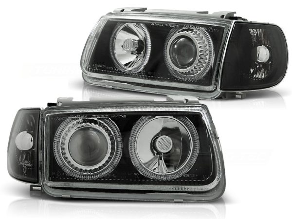 Frontlykter VW Polo 6N 10.94-09.99 Angel Eyes Black - Bilde 2