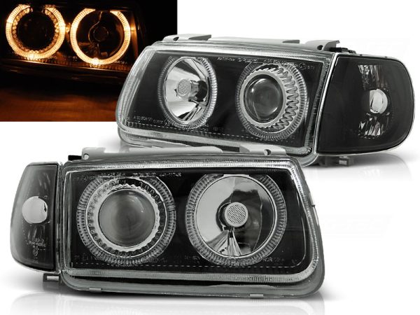 Frontlykter VW Polo 6N 10.94-09.99 Angel Eyes Black