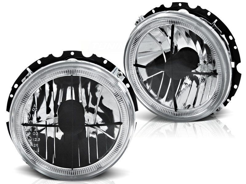 Frontlykter VW Golf 1 74-83 Angel Eyes Chrome Black - Bilde 2