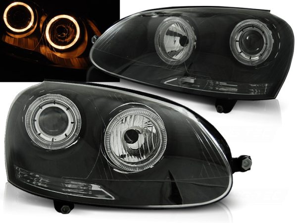 Frontlykter VW Golf 5 10.03-09 Angel Eyes Black