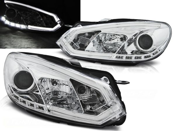 Frontlykter VW Golf 6 10.08-12 Tube Light Drl Chrome