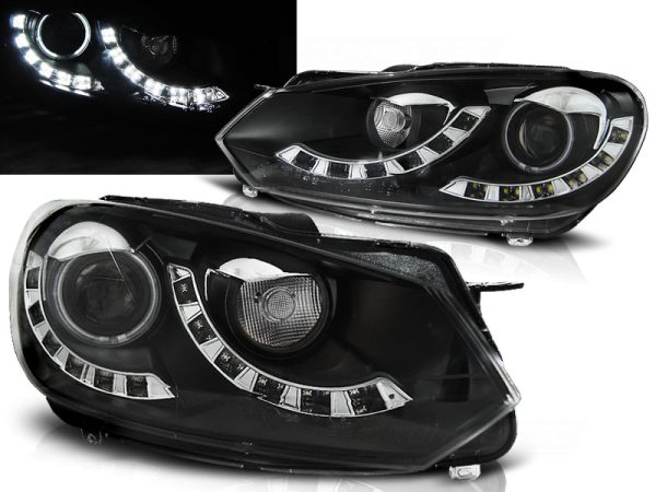 Frontlykter Black VW Golf 6 10.08-12 Dual True Drl