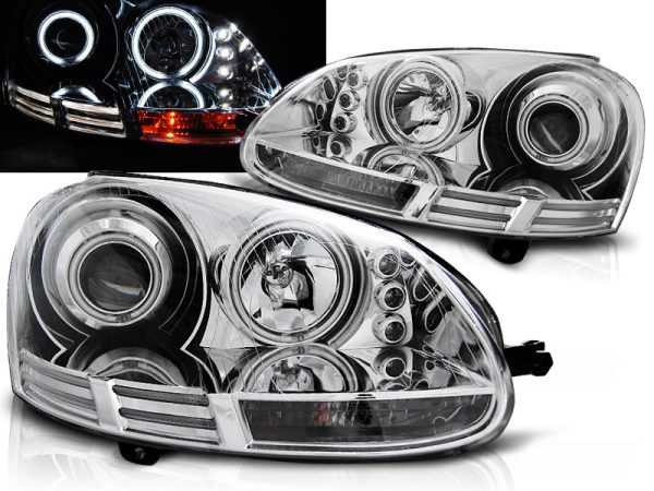Frontlykter VW Golf 5 10.03-09 Angel Eyes CCFL Chrome