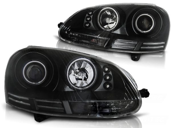 Frontlykter VW Golf 5 10.03-09 Angel Eyes CCFL Black - Bilde 2
