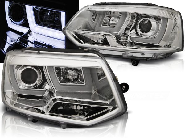 Frontlykter VW T5 2010-2015 U-Led Lys Chrome