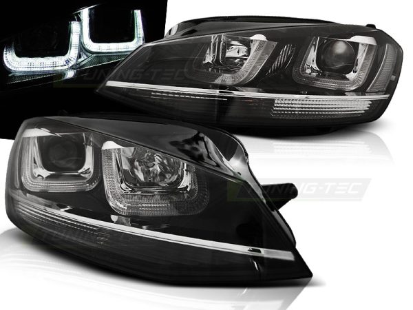 Frontlykter VW Golf 7 11.12-17 U-Led Lys Black Med Chromelinje