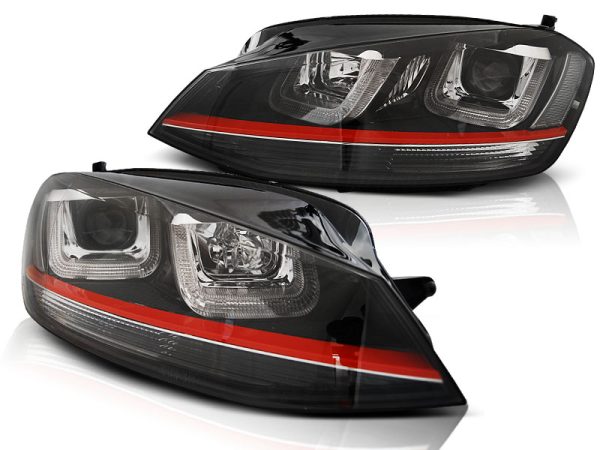 Frontlykter VW Golf 7 12-17 U-Led Lys Black Med Red Linje Sport - Bilde 2