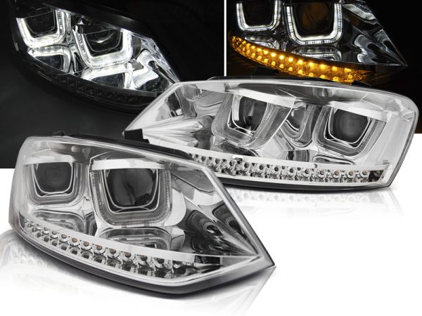 Frontlykter VW Polo 6R 09-03.14 U-Led Lys Chrome