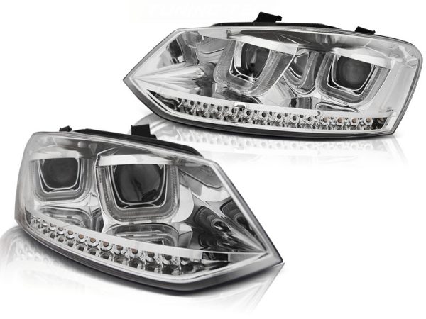 Frontlykter VW Polo 6R 09-03.14 U-Led lys Chrome Seq