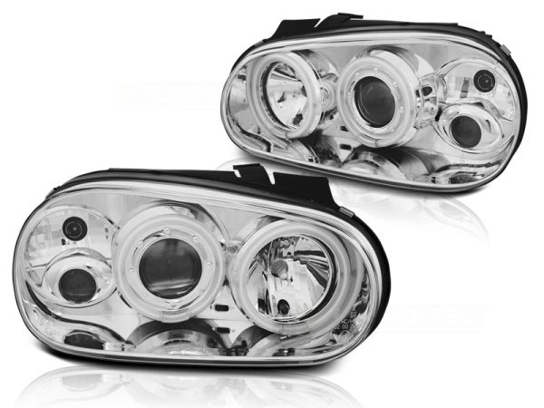 Frontlykter VW Golf 4 09.97-09.03 Angel Eyes CCFL Chrome - Bilde 2