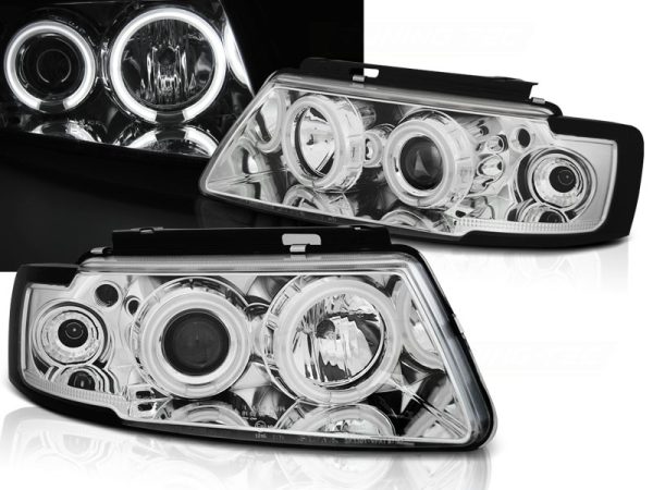 Frontlykter VW Passat B5 3B 11.96-08.00 Angel Eyes CCFL Chrome