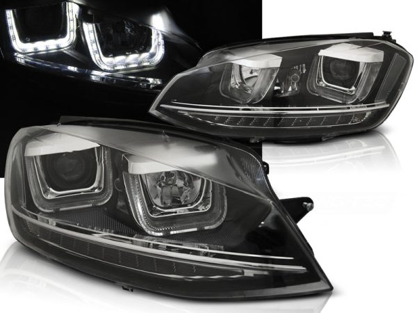 Frontlykter VW Golf 7 11.12-17 U-Led Lys Drl Black