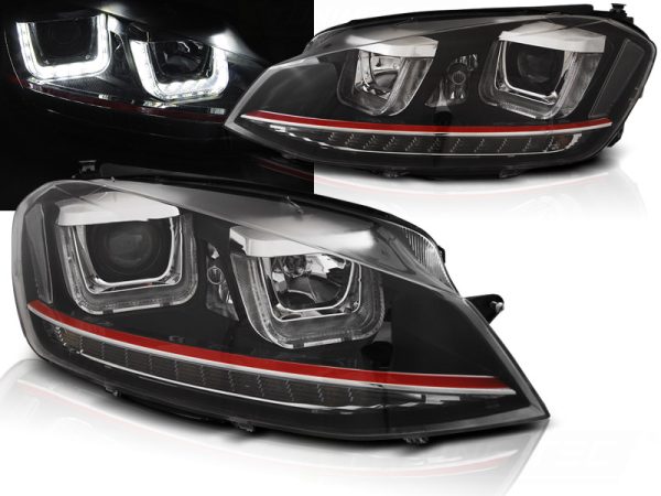 Frontlykter VW Golf 7 11.12-17 U-Led lys Drl Black Red Line