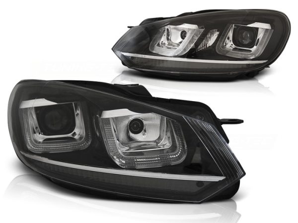 Frontlykter VW Golf 6 08-12 U-Led Lys Drl Black Chrome Line - Bilde 2