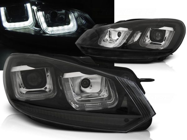 Frontlykter VW Golf 6 08-12 U-Led Lys Drl Black Black Line