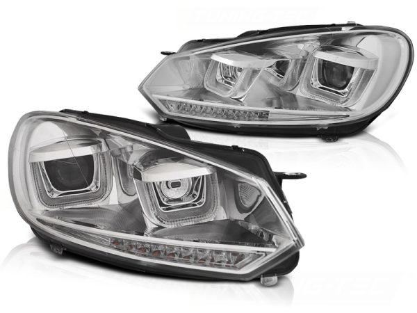 Frontlykter VW Golf 6 08-12 U-Led Lys Drl Chrome Seq - Bilde 2